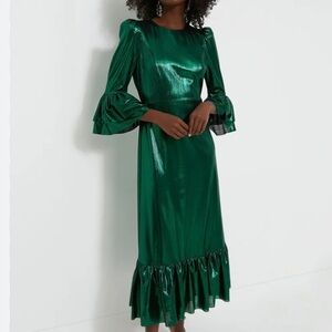 Pomander Place Lilith Dress-Emerald Green Crinkle Lurex-Women’s S & M-Formal-NEW